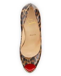 Christian Louboutin Nvps Leopard Print Red Sole Pump Brown
