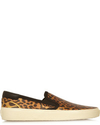 Brown Leopard Leather Slip-on Sneakers