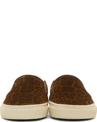 Saint Laurent Brown Leopard Print Slip On Sneakers