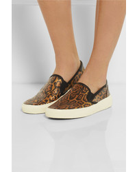 Saint Laurent Leopard Print Glossed Leather Slip On Sneakers