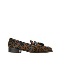 Brown Leopard Leather Tassel Loafers