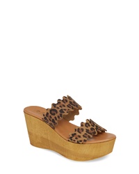 Brown Leopard Leather Wedge Sandals