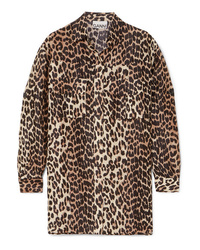 Brown Leopard Linen Dress Shirt