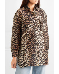 Ganni Leopard Print Linen And Shirt