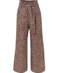Brown Leopard Linen Wide Leg Pants