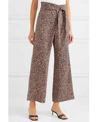 Reformation Jackie Cropped Leopard Print Linen Wide Leg Pants
