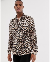 ASOS DESIGN Regular Fit Shirt In Leopard Print