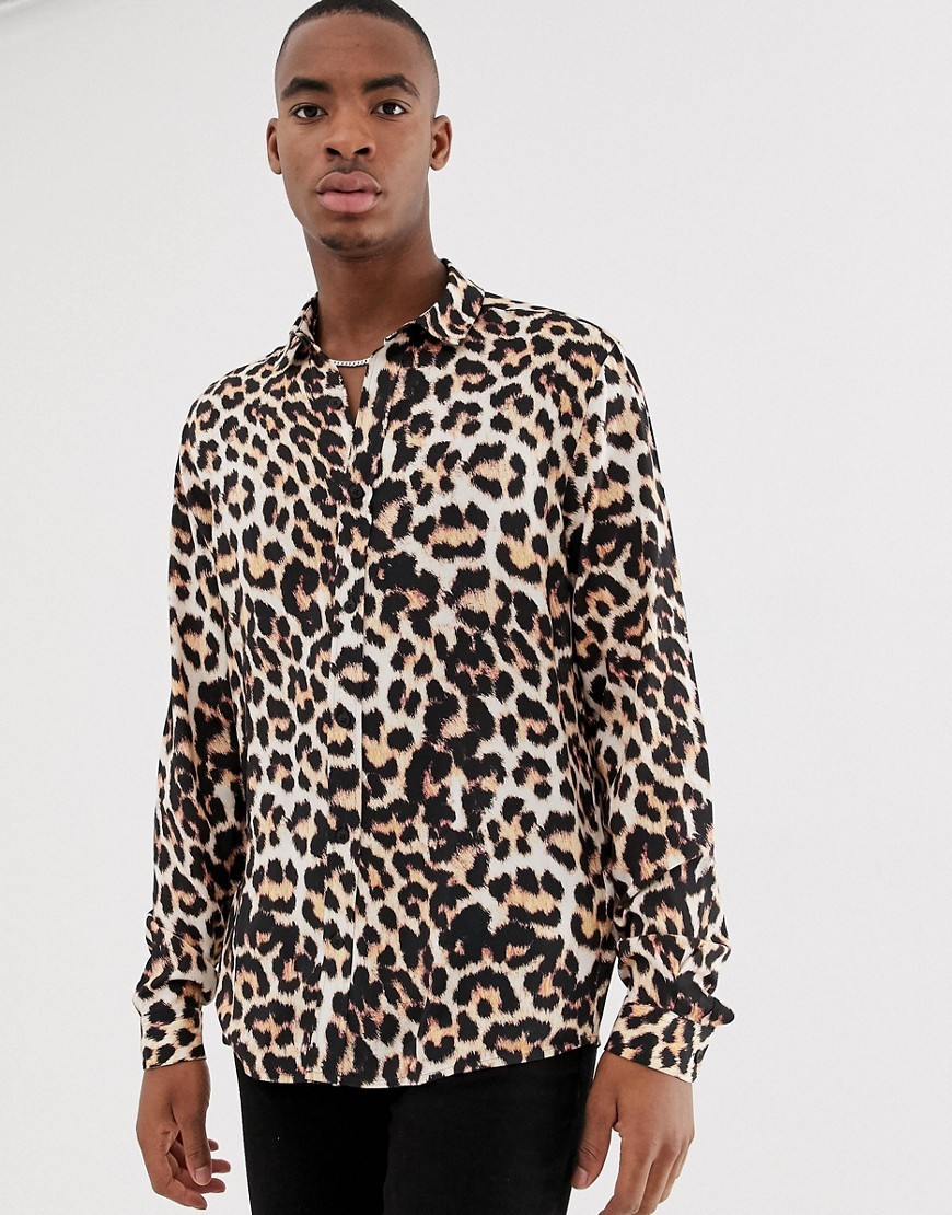 ASOS DESIGN Regular Fit Shirt In Leopard Print, $14 | Asos | Lookastic