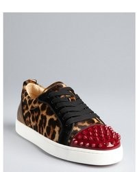 Christian Louboutin Leopard Print Calf Hair And Leather Spiked Cap Toe Louis Junior Sneakers
