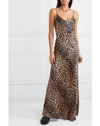 Ganni Blakely Leopard Print Stretch Silk Satin Maxi Dress