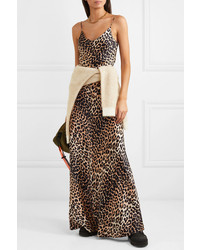 Ganni Blakely Leopard Print Stretch Silk Satin Maxi Dress