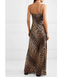 Ganni Blakely Leopard Print Stretch Silk Satin Maxi Dress