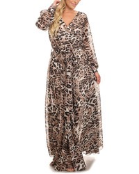 Brown Leopard Print Surplice Maxi Dress Plus Too