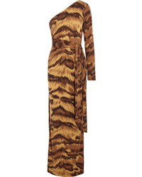 Diane von Furstenberg Coco One Shoulder Animal Print Silk Jersey Maxi Dress