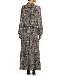 Roberto Cavalli Leopard Print Drop Waist Maxi Dress Brownblack
