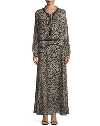 Roberto Cavalli Leopard Print Drop Waist Maxi Dress Brownblack