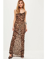 Missguided Brown Leopard Strappy Cowl Front Maxi Dress