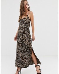 ASOS DESIGN Satin Cami Maxi Slip Dress In Leopard Print