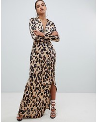 Missguided Twist Wrap Maxi Dress In Leopard