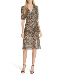 Nicholas Ruched Leopard Print Silk Dress