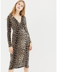 QED London Wrap Dip Back Mini Dress In Leopard Print
