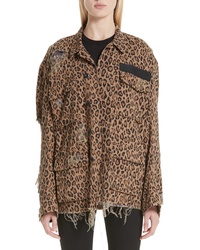 R13 Shredded Leopard Print Jacket