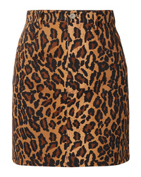 Miu Miu Appliqud Leopard Print Denim Mini Skirt
