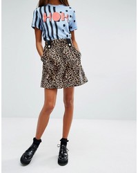 House of Holland Faux Fur Leopard Mini Skirt