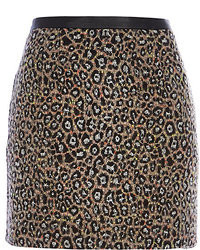 River Island Grey Leopard Print Mini Skirt