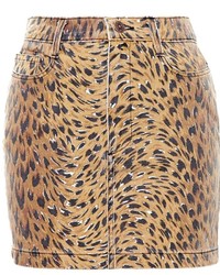 Jeremy Scott Denim Mini Skirt With Leopard Print