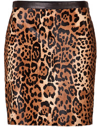 Ralph Lauren Black Label Leather Leopard Print Skirt