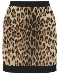 Balmain Leopard Jacquard Stretch Knit Mini Skirt