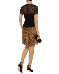 Valentino Leopard Print Calf Hair And Leather Skirt