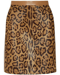 Valentino Leopard Print Calf Hair And Leather Skirt