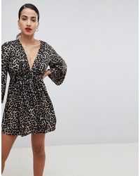 ASOS DESIGN Smock Playsuit With In Animal Print