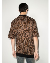 Wacko Maria Leopard Print Knitted Polo Shirt