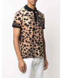 Just Cavalli Logo Patch Leopard Print Polo Shirt