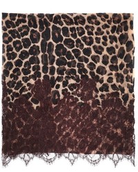 Nobrand Lace Panel Leopard Print Scarf