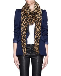 Nobrand Leopard And Skull Print Cashmere Silk Scarf