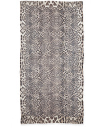 Neiman Marcus Leopard Print Fringe Scarf Browngray