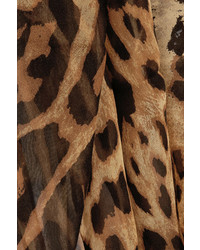 Saint Laurent Leopard Print Silk Chiffon Scarf Brown