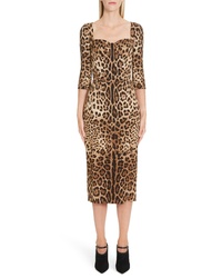 Dolce & Gabbana Leopard Print Bustier Bodice Sheath Dress