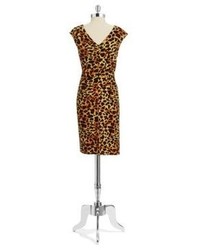 Chetta B Leopard Print Ruched Dress