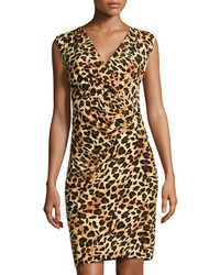 Chetta B Sleeveless Leopard Print Wrap Dress Blackchestnut