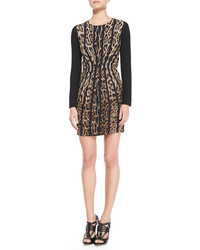 Roberto Cavalli Vertical Leopard Print Long Sleeve Dress