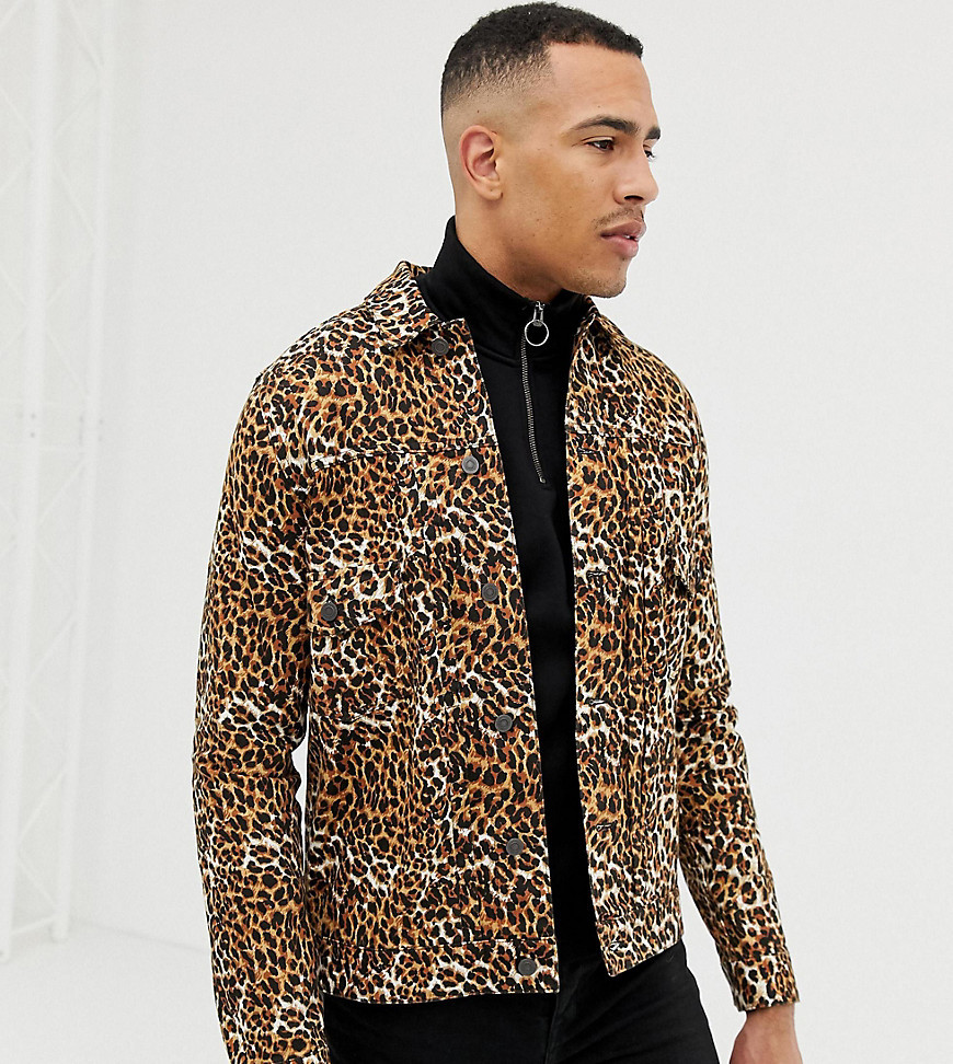 ASOS DESIGN Tall Leopard Print Denim Jacket, $15 | Asos | Lookastic