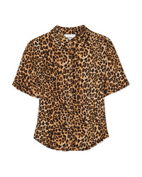 Brown Leopard Short Sleeve Button Down Shirt