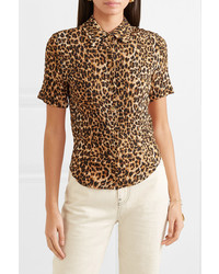 Nanushka Clare Leopard Print Stretch Pliss Jersey Shirt