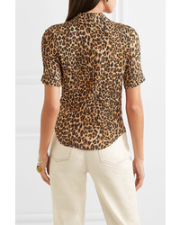 Nanushka Clare Leopard Print Stretch Pliss Jersey Shirt