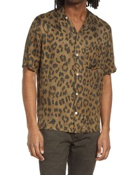 AllSaints Chita Short Sleeve Leopard Print Camp Shirt In Teakwood Brown At Nordstrom